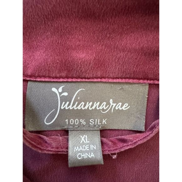 Julianna Rae Paradise Found 100%Silk Button down blouse/Pajama top, Maroon, XL - Picture 4 of 5